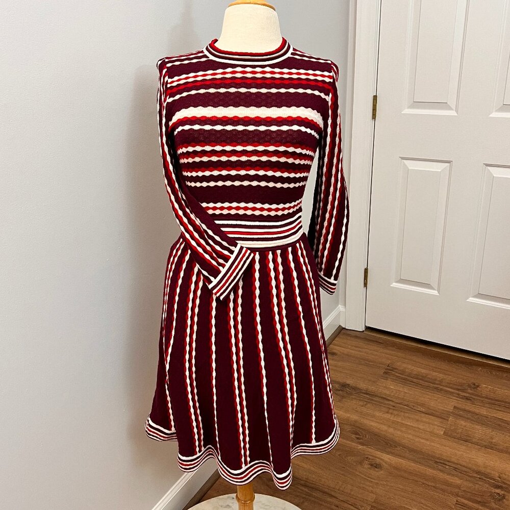 Kate Spade Retro Scallop Stripe Knit Sweater Dress Sz S
